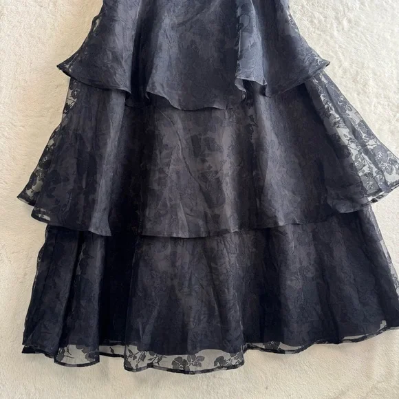 Lulus Glamorous Sweetie Black Burnout Tie-Strap Bustier Midi Dress XL LBD Floral - Picture 4 of 12